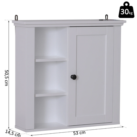 Rootz Bathroom Cabinet - Wall Cabinet - Storage Cabinet - Adjustable Shelf - 3 Levels - White - 53 x 14.5 x 50.5 cm