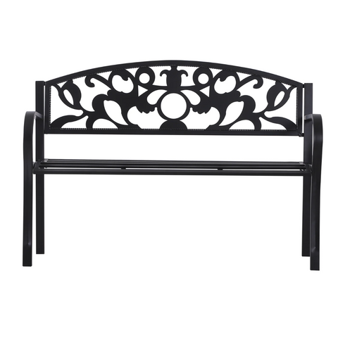 Rootz Gartenbank – 2-Sitzer-Bank – Armlehnen – Landhausstil – Metall – Schwarz – 128 x 50 x 91 cm