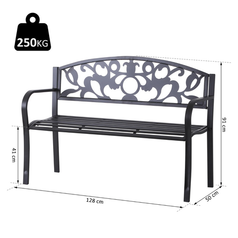 Rootz Gartenbank – 2-Sitzer-Bank – Armlehnen – Landhausstil – Metall – Schwarz – 128 x 50 x 91 cm
