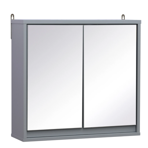 Rootz Bathroom Cabinet - Wall Cabinet - Storage Cabinet -Mirror Cabinet - Mirror - 2 Levels - Adjustable Shelf - Gray - W48 x D14.5 x H45 cm