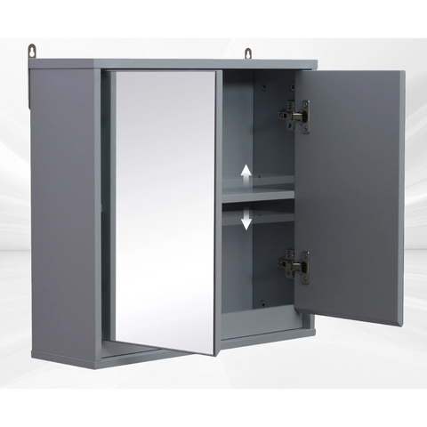 Rootz Bathroom Cabinet - Wall Cabinet - Storage Cabinet -Mirror Cabinet - Mirror - 2 Levels - Adjustable Shelf - Gray - W48 x D14.5 x H45 cm