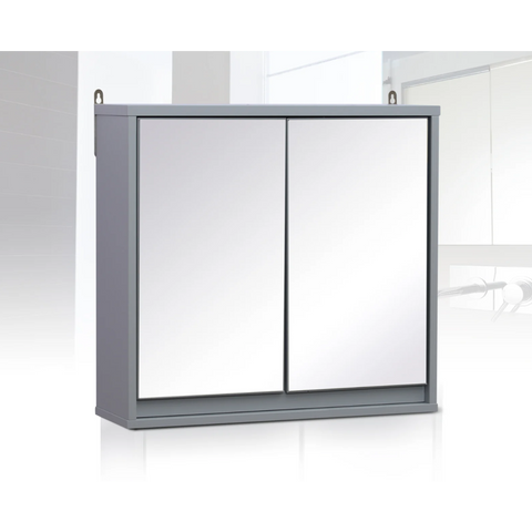 Rootz Bathroom Cabinet - Wall Cabinet - Storage Cabinet -Mirror Cabinet - Mirror - 2 Levels - Adjustable Shelf - Gray - W48 x D14.5 x H45 cm