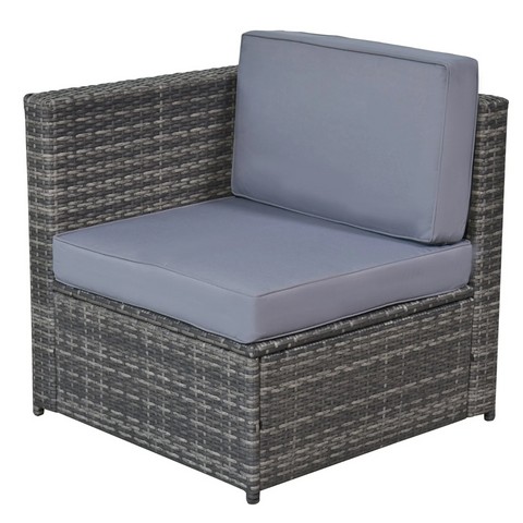 Rootz Garden set - Lounge set - Garden furniture - 7-piece - Seat cushions - Table - Safety glass - Poly rattan - Gray