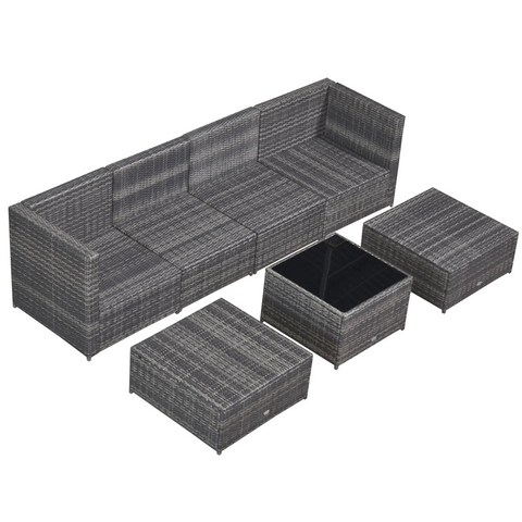 Rootz Garden set - Lounge set - Garden furniture - 7-piece - Seat cushions - Table - Safety glass - Poly rattan - Gray