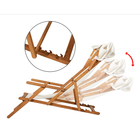 Rootz Gartenset – Liegestuhl – Loungesessel – verstellbar – Hocker – Sonnendach – Sonnenschutz – Akazienholz – Braun – Creme – 126 x 70 x 94 cm