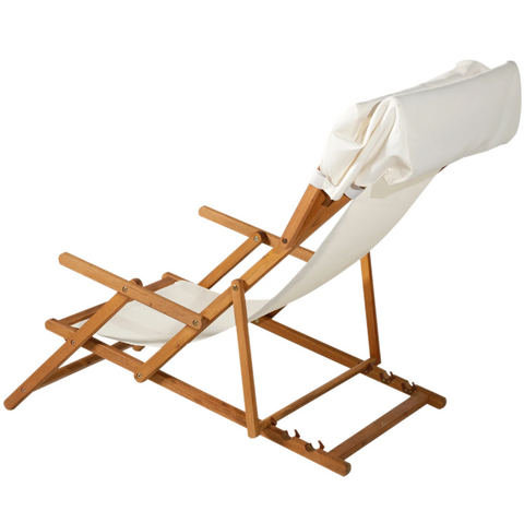 Rootz Gartenset – Liegestuhl – Loungesessel – verstellbar – Hocker – Sonnendach – Sonnenschutz – Akazienholz – Braun – Creme – 126 x 70 x 94 cm