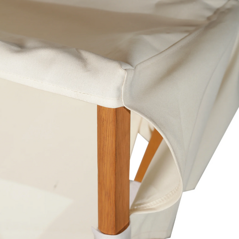 Rootz Gartenset – Liegestuhl – Loungesessel – verstellbar – Hocker – Sonnendach – Sonnenschutz – Akazienholz – Braun – Creme – 126 x 70 x 94 cm