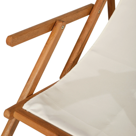 Rootz Gartenset – Liegestuhl – Loungesessel – verstellbar – Hocker – Sonnendach – Sonnenschutz – Akazienholz – Braun – Creme – 126 x 70 x 94 cm