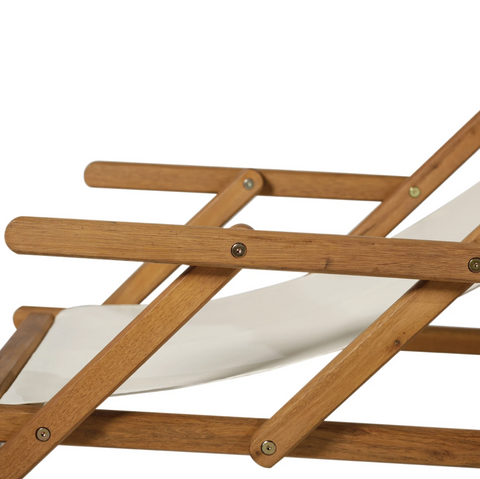 Rootz Gartenset – Liegestuhl – Loungesessel – verstellbar – Hocker – Sonnendach – Sonnenschutz – Akazienholz – Braun – Creme – 126 x 70 x 94 cm