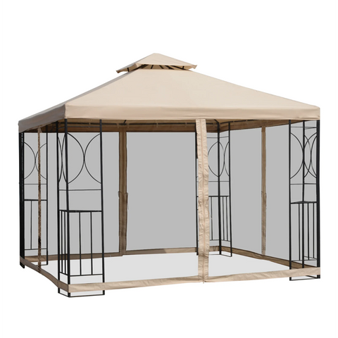 Rootz Party tent - Pavilion - Weatherproof - Side walls - Beige - Black - Metal - Polyester - L300 x W300 x H278 cm