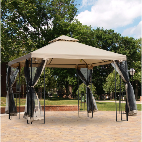 Rootz Party tent - Pavilion - Weatherproof - Side walls - Beige - Black - Metal - Polyester - L300 x W300 x H278 cm