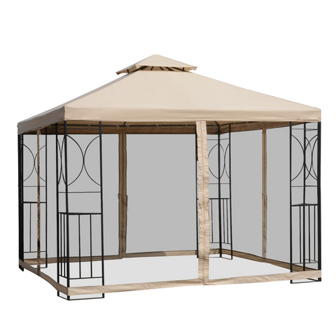 Rootz Party tent - Pavilion - Weatherproof - Side walls - Beige - Black - Metal - Polyester - L300 x W300 x H278 cm