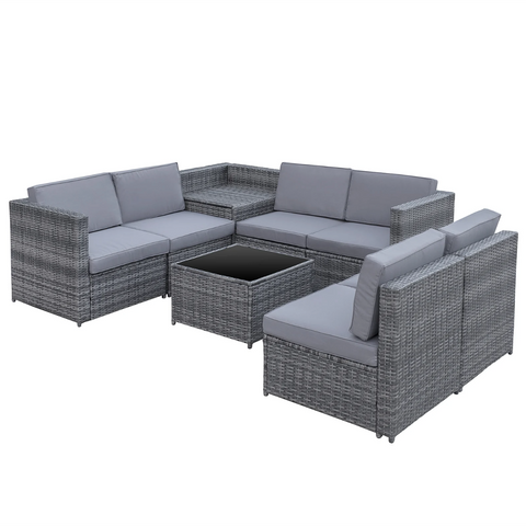 Rootz Lounge set - Garden set - Storage baskets - Benches - Seating set - Side table - Gray - Poly rattan - Steel