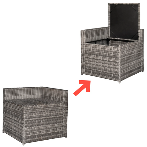 Rootz Lounge set - Garden set - Storage baskets - Benches - Seating set - Side table - Gray - Poly rattan - Steel