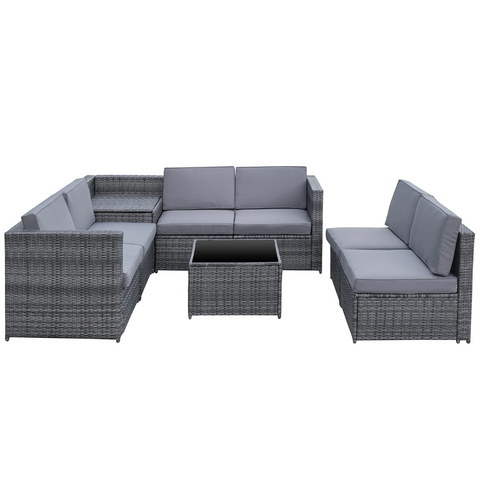 Rootz Lounge set - Garden set - Storage baskets - Benches - Seating set - Side table - Gray - Poly rattan - Steel