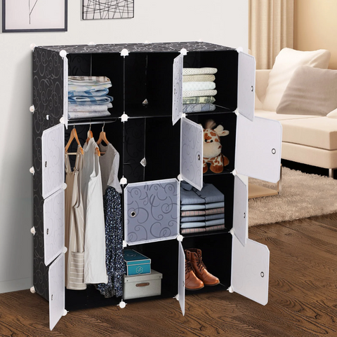 Rootz Kleiderschrank – Lagerschrank – Fachschrank – Kleiderstange – Würfel – Schwarz – Weiß – 111 x 47 x 145 cm