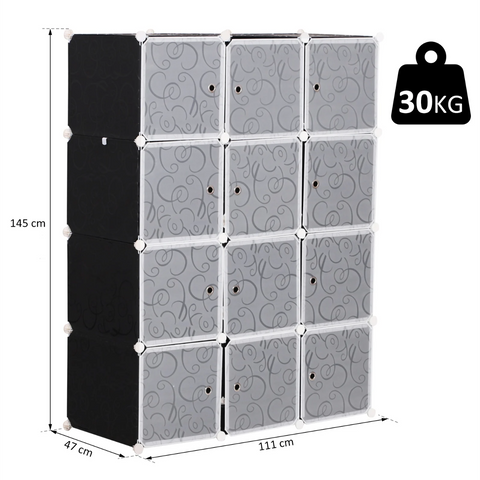 Rootz Kleiderschrank – Lagerschrank – Fachschrank – Kleiderstange – Würfel – Schwarz – Weiß – 111 x 47 x 145 cm