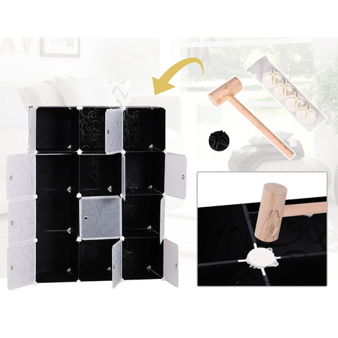 Rootz Kleiderschrank – Lagerschrank – Fachschrank – Kleiderstange – Würfel – Schwarz – Weiß – 111 x 47 x 145 cm