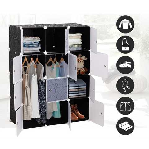 Rootz Kleiderschrank – Lagerschrank – Fachschrank – Kleiderstange – Würfel – Schwarz – Weiß – 111 x 47 x 145 cm