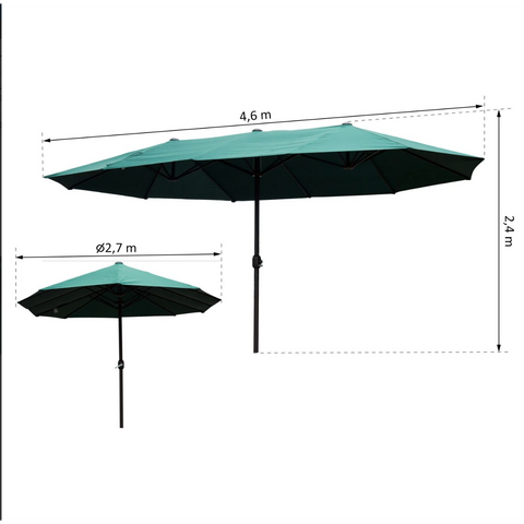 Rootz Parasol - Market Parasol - Large Parasol - Double Parasol - Water-repellent - Polyester - Green/Cream/Grey/Coffee/Black/Red - L460 x W270 x H240 cm