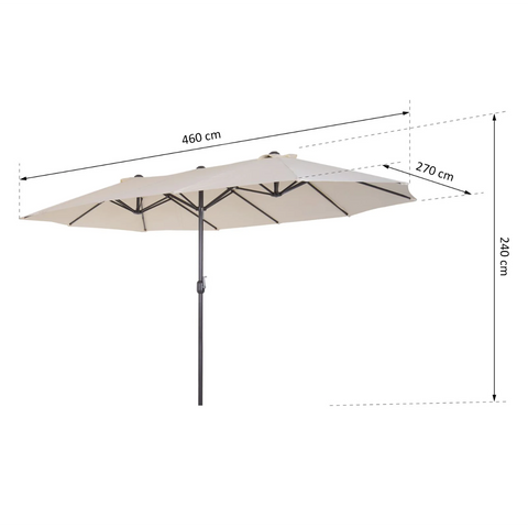 Rootz Parasol - Market Parasol - Large Parasol - Double Parasol - Water-repellent - Polyester - Green/Cream/Grey/Coffee/Black/Red - L460 x W270 x H240 cm
