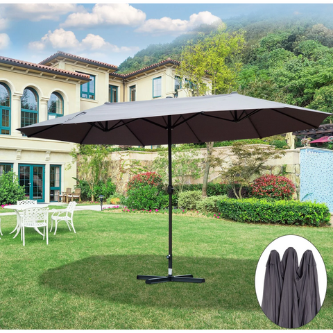Rootz Parasol - Market Parasol - Large Parasol - Double Parasol - Water-repellent - Polyester - Green/Cream/Grey/Coffee/Black/Red - L460 x W270 x H240 cm