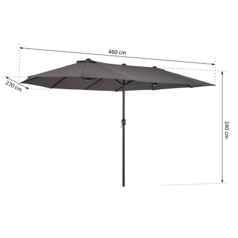 Rootz Parasol - Market Parasol - Large Parasol - Double Parasol - Water-repellent - Polyester - Green/Cream/Grey/Coffee/Black/Red - L460 x W270 x H240 cm