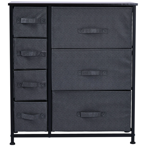 Rootz Chest of Drawers - Storage Cabinet - Chest of Drawers - 7 Fabric Drawers - Wood - Linen - Gray - 63.5 x 30 x 71 cm