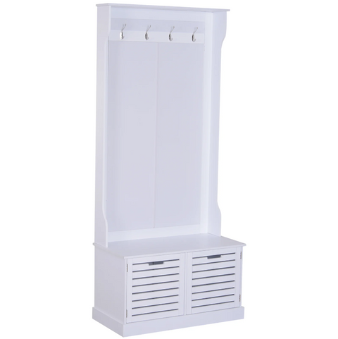 Rootz Garderobenset – Garderobe – 4 Haken – Bank – Stauraum – MDF – Weiß – 80 x 40 x 180 cm 