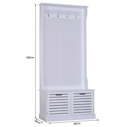 Rootz Garderobenset – Garderobe – 4 Haken – Bank – Stauraum – MDF – Weiß – 80 x 40 x 180 cm 