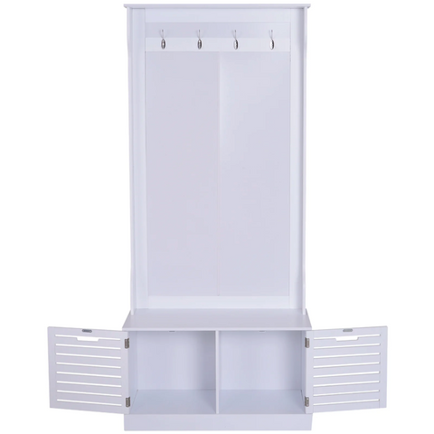 Rootz Garderobenset – Garderobe – 4 Haken – Bank – Stauraum – MDF – Weiß – 80 x 40 x 180 cm 