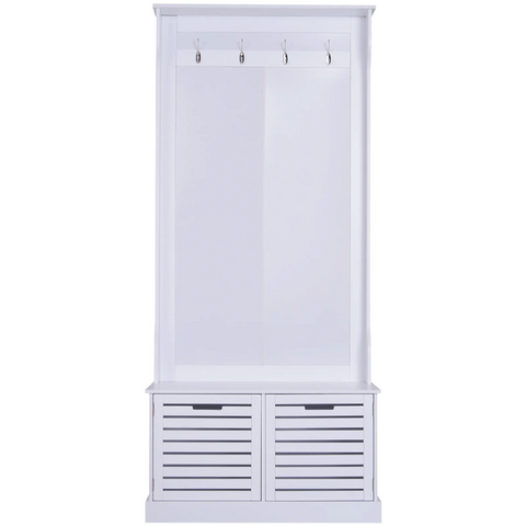 Rootz Garderobenset – Garderobe – 4 Haken – Bank – Stauraum – MDF – Weiß – 80 x 40 x 180 cm 