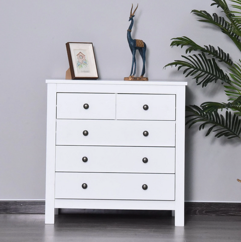 Rootz Chest of Drawers - Sideboard - 5 Drawers - Storage Cabinet - Processed Wood - MDF - White - 79 x 39.5 x 80.5 cm