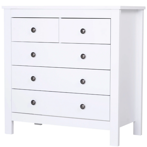 Rootz Chest of Drawers - Sideboard - 5 Drawers - Storage Cabinet - Processed Wood - MDF - White - 79 x 39.5 x 80.5 cm