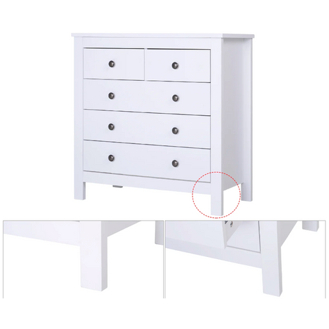 Rootz Chest of Drawers - Sideboard - 5 Drawers - Storage Cabinet - Processed Wood - MDF - White - 79 x 39.5 x 80.5 cm