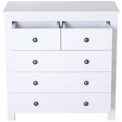 Rootz Chest of Drawers - Sideboard - 5 Drawers - Storage Cabinet - Processed Wood - MDF - White - 79 x 39.5 x 80.5 cm