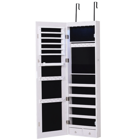 Rootz Sieradenspiegel - Mirrors - Hanging mirrors - Deurbevestiging - LED - MDF - Wit - 37 x 120 x 10 cm