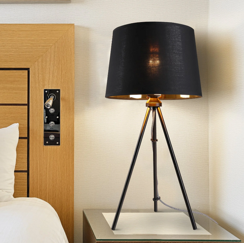 Rootz Table lamp - Standing Lamp - Mood lighting - E27 - 40W - Metal - Black - Fabric - 30 x 30 x 60 cm