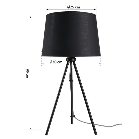 Rootz Table lamp - Standing Lamp - Mood lighting - E27 - 40W - Metal - Black - Fabric - 30 x 30 x 60 cm
