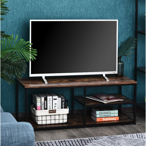 Rootz TV Cabinet - TV Furniture - Lowboard - Industrial - 3 Levels - Processed Wood - Brown - Black - 120 x 40 x 45 cm