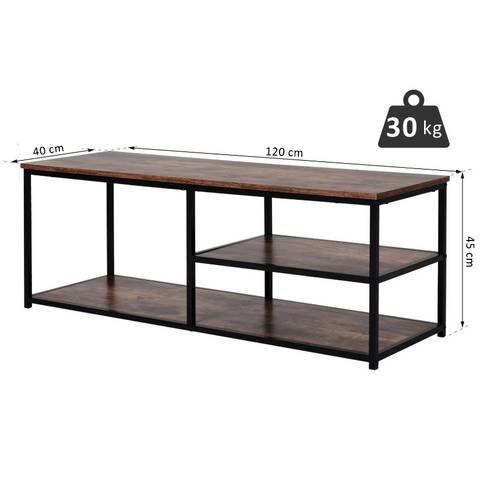 Rootz TV Cabinet - TV Furniture - Lowboard - Industrial - 3 Levels - Processed Wood - Brown - Black - 120 x 40 x 45 cm