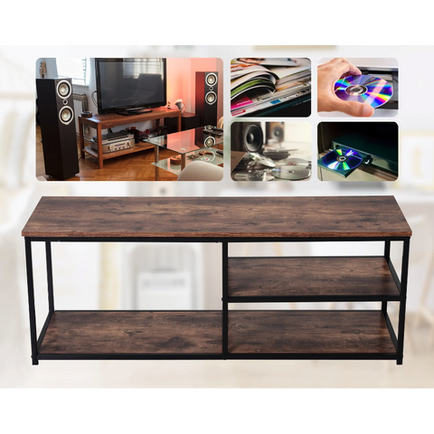 Rootz TV Cabinet - TV Furniture - Lowboard - Industrial - 3 Levels - Processed Wood - Brown - Black - 120 x 40 x 45 cm