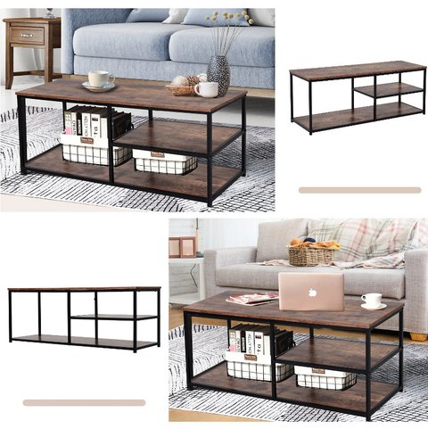 Rootz TV Cabinet - TV Furniture - Lowboard - Industrial - 3 Levels - Processed Wood - Brown - Black - 120 x 40 x 45 cm