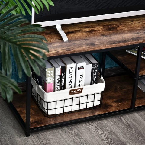 Rootz TV Cabinet - TV Furniture - Lowboard - Industrial - 3 Levels - Processed Wood - Brown - Black - 120 x 40 x 45 cm