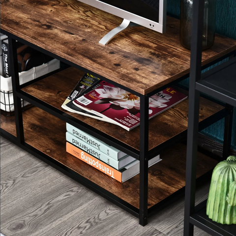Rootz TV Cabinet - TV Furniture - Lowboard - Industrial - 3 Levels - Processed Wood - Brown - Black - 120 x 40 x 45 cm
