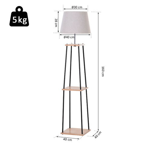 Rootz Floor Lamp - Standing Lamp - 3 Levels - Storage Space - E27 - Foot Switch - Linen - 40 x 40 x 160 cm