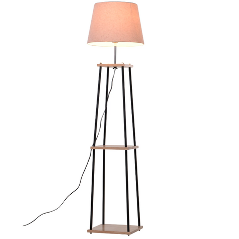 Rootz Floor Lamp - Standing Lamp - 3 Levels - Storage Space - E27 - Foot Switch - Linen - 40 x 40 x 160 cm