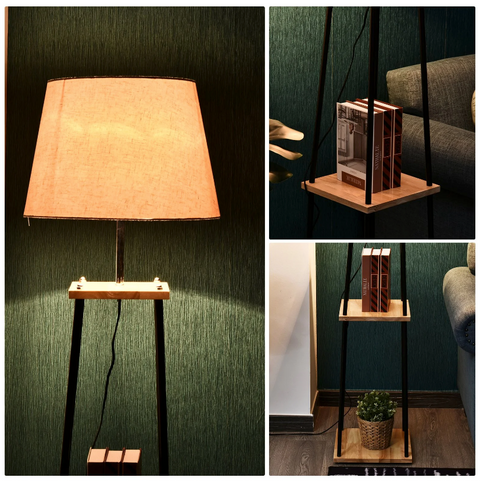 Rootz Floor Lamp - Standing Lamp - 3 Levels - Storage Space - E27 - Foot Switch - Linen - 40 x 40 x 160 cm