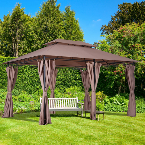 Rootz Gartenpavillon - Partyzelt - Gartenzelt - Vordach - Seitenwände - Stahl - Kaffee - 4 x 3 m