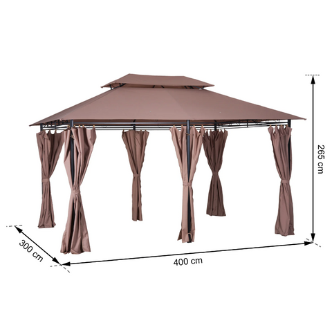 Rootz Gartenpavillon - Partyzelt - Gartenzelt - Vordach - Seitenwände - Stahl - Kaffee - 4 x 3 m